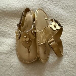 New Petit Pas Sandals flowers gold Velcro strap thong leather rubber walker 5 20